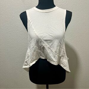 Urban Outfitters Cream Solid Asymmetric Hem Cropped Tank Top